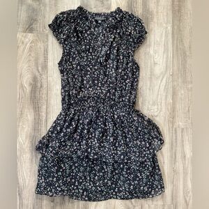 Current Air Womens Floral Dress Tiered Surplice Neck Navy Multi Metallic M